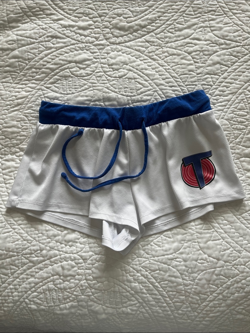 Undergirl White Mesh Shorts with Blue Waistband